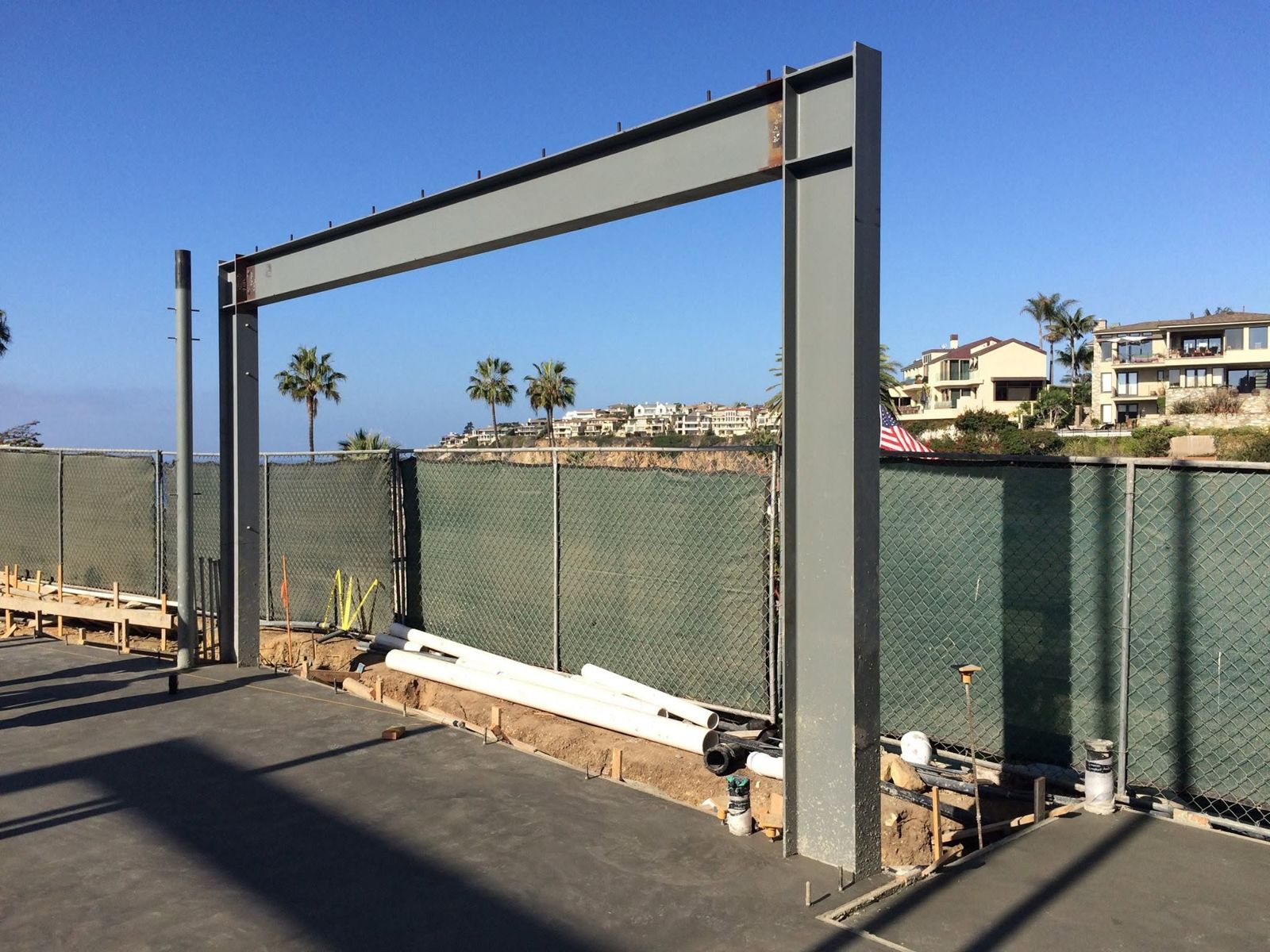 Steel moment frame installed at a coastal residential site
