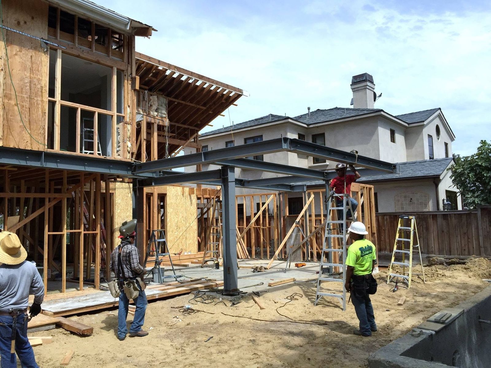 Steel frame going up on a residential remodel